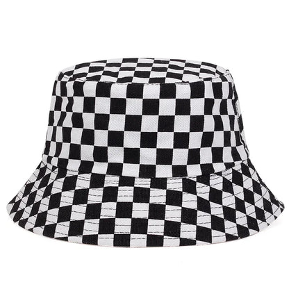 Unisex Black And White Grid Double Sided Bucket Hat