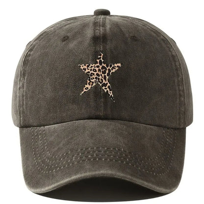 Distressed Leopard Star Print Baseball Cap