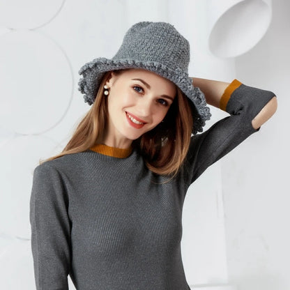 Women Thick Wool Knitted Winter Bucket Hat