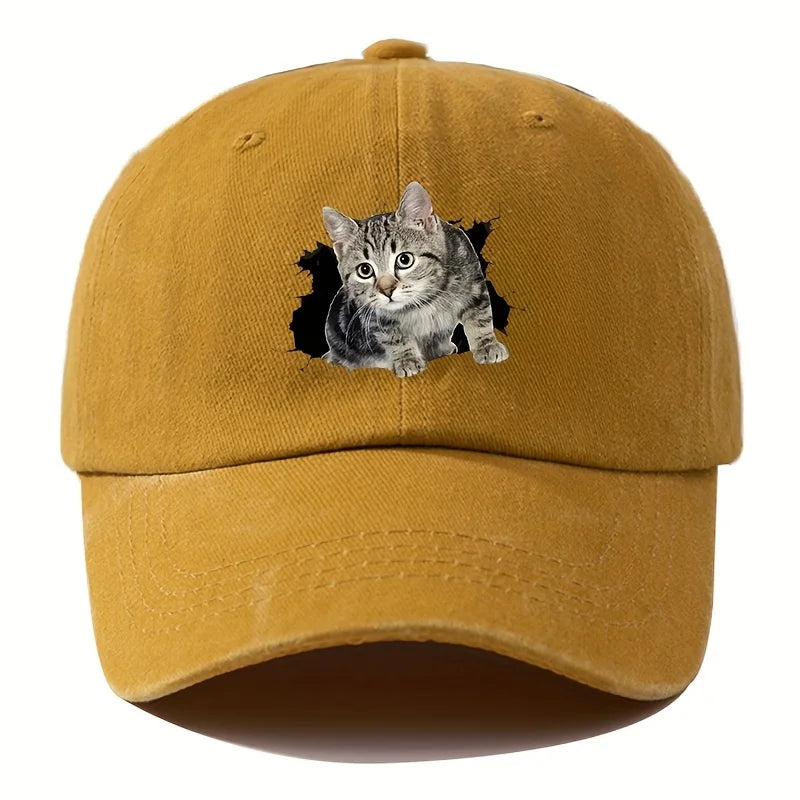 Cute Silly Cat Hiking Baseball Cap
