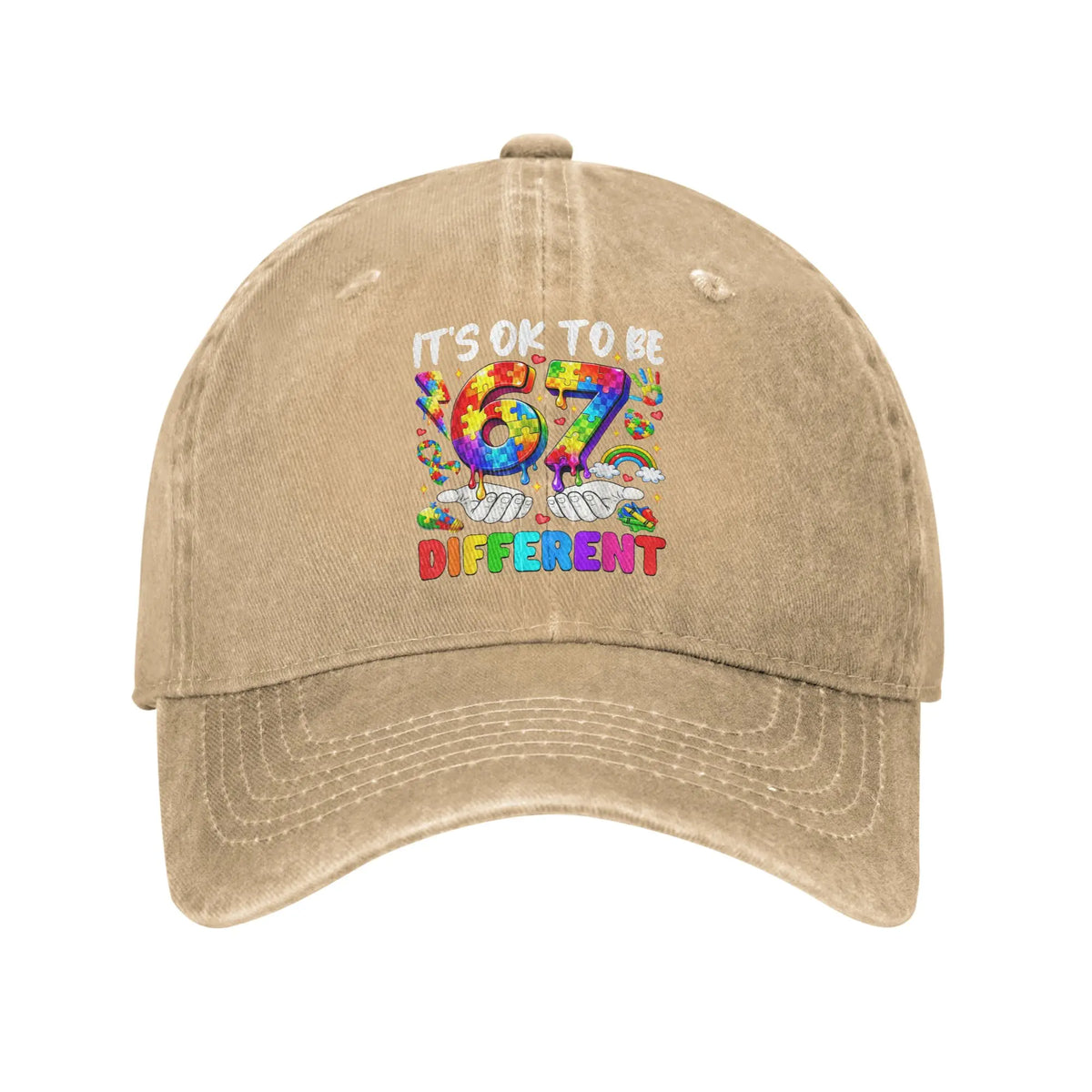 Autism Awareness 67 Six Seven Distressed Baseball Cap
