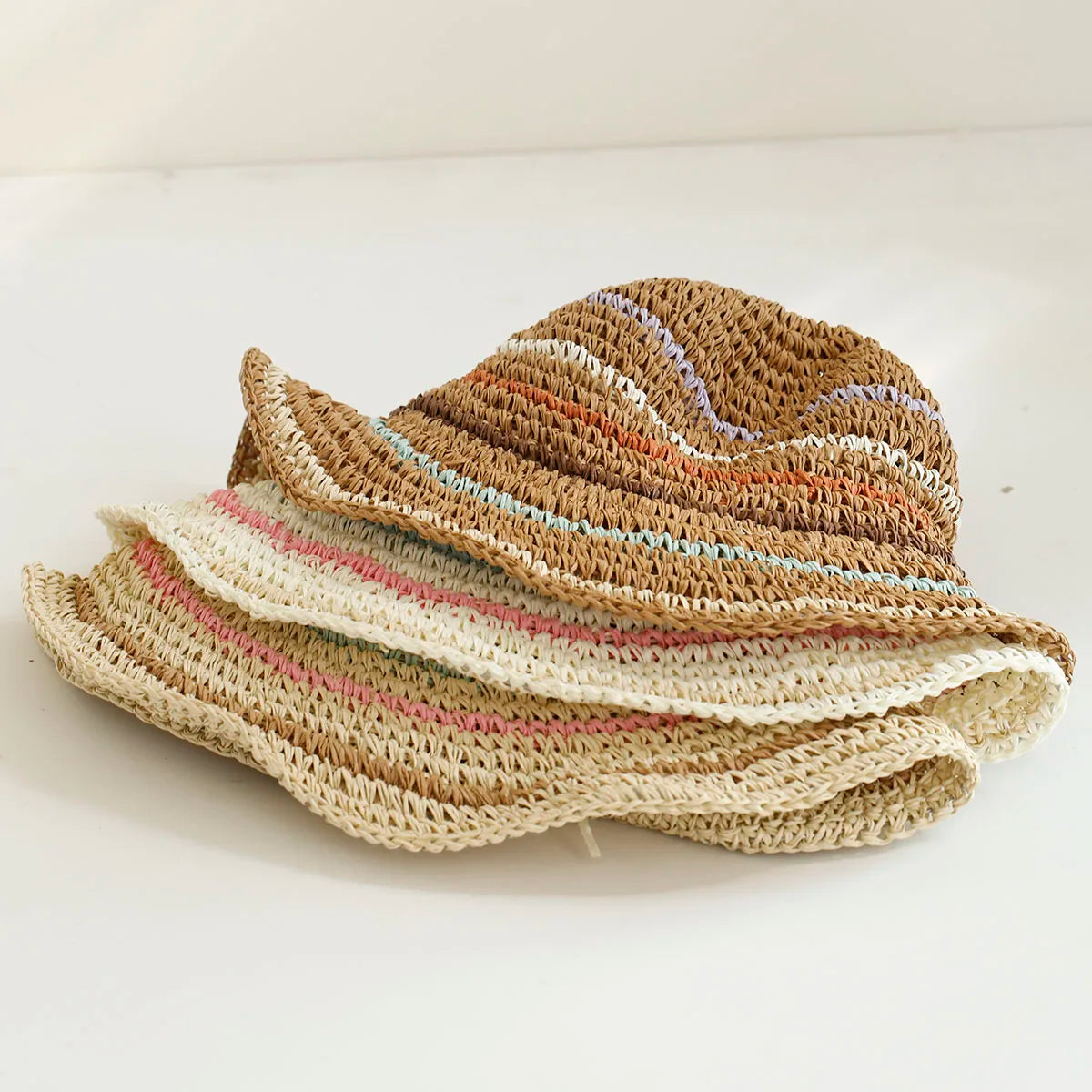 Y2K Colorful Stripe Straw Dome Bucket Hat