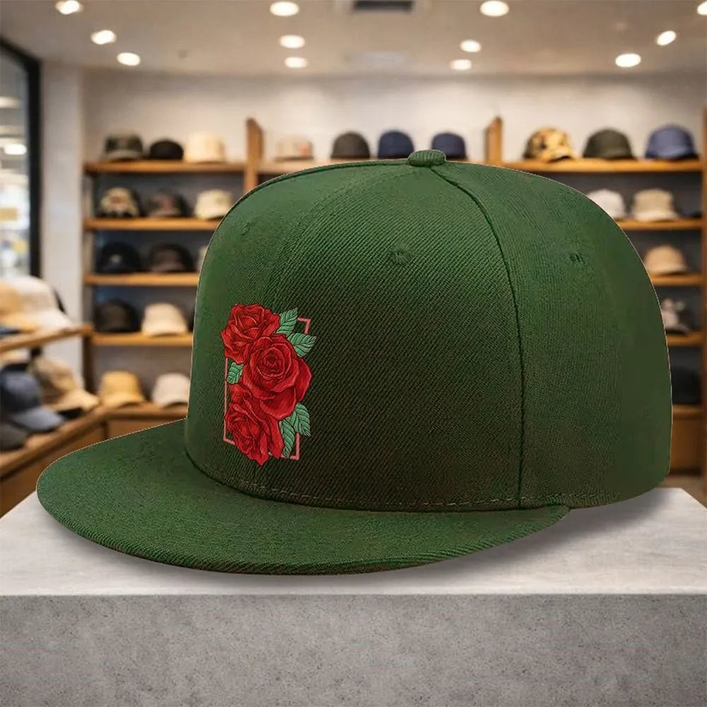 Red Rose Floral Square Snapback Cap
