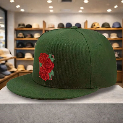 Red Rose Floral Square Snapback Cap