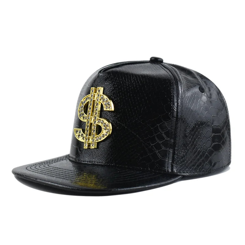 Dollar Sign Crocodile Texture Adjustable Flat Brim Snapback cap
