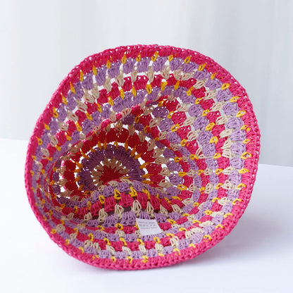 Multicolor Crochet Foldable Straw Bucket Hat