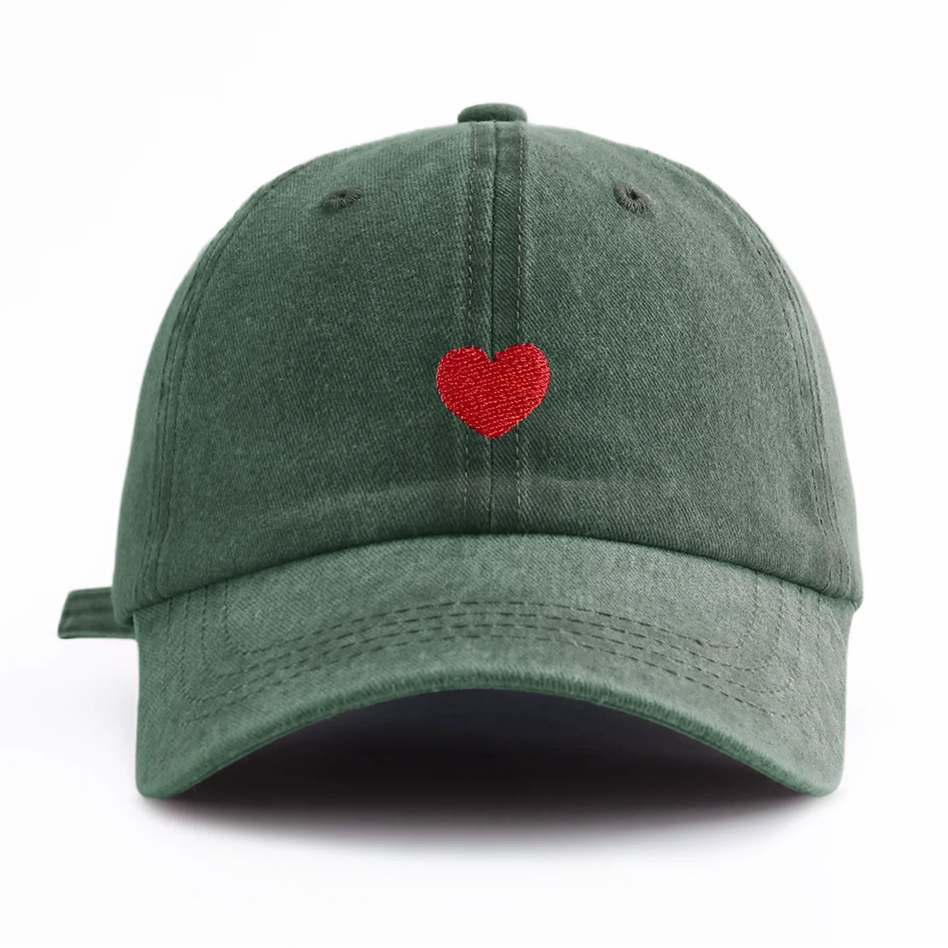 1pc Red Heart Embroidery Washed Baseball Cap For Adults