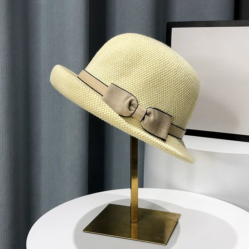 Bow Curling Hat Female Summer Bucket Hat