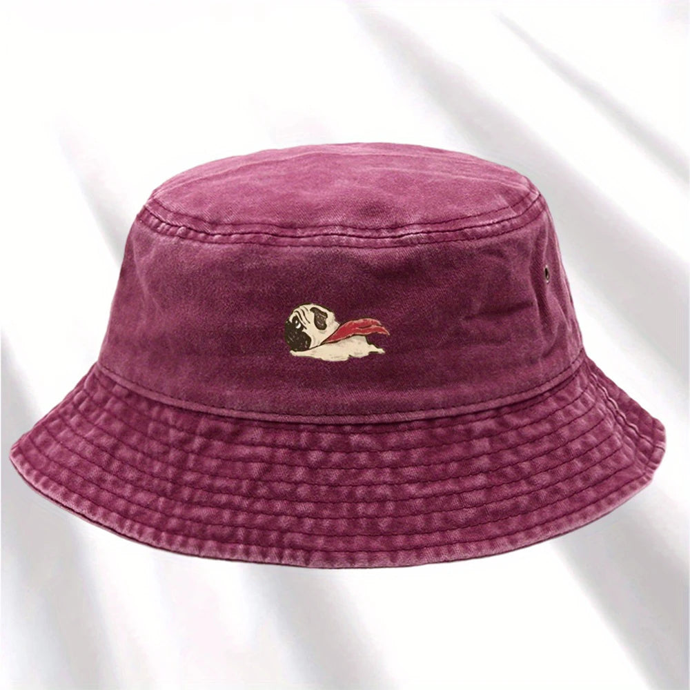 Dog Print Fisherman Hat Foldable Storage Washed And Vintage Style