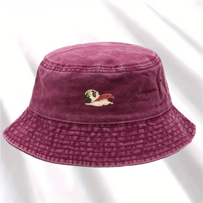 Dog Print Fisherman Hat Foldable Storage Washed And Vintage Style