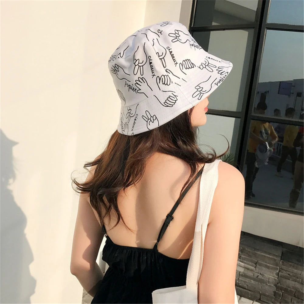 Spring Outdoor Graffiti Wide Brim Casual Bucket Hat