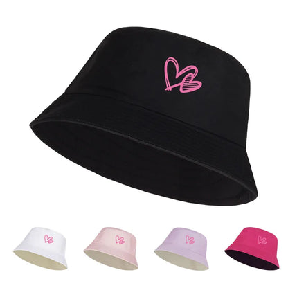 Pink Heart Pattern Casual Bucket Hat