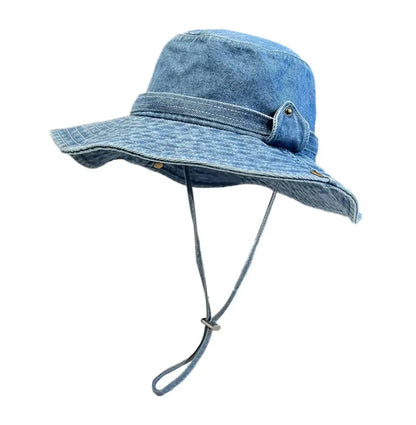 Vintage Washed Denim Bucket Hat Unisex Summer Sun Hat For Women Men