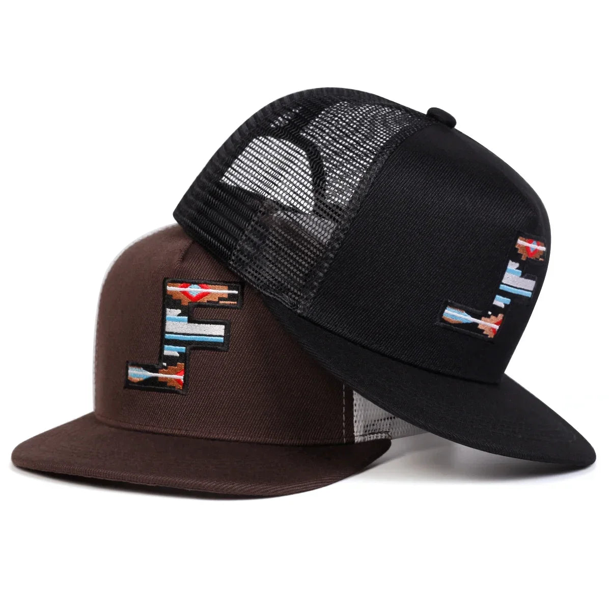 F Letter Embroidered Mesh Hip-Hop Snapback Cap