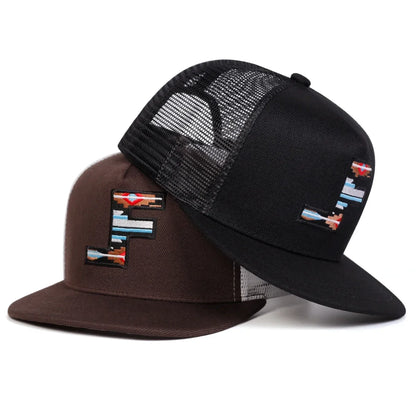 F Letter Embroidered Mesh Hip-Hop Snapback Cap