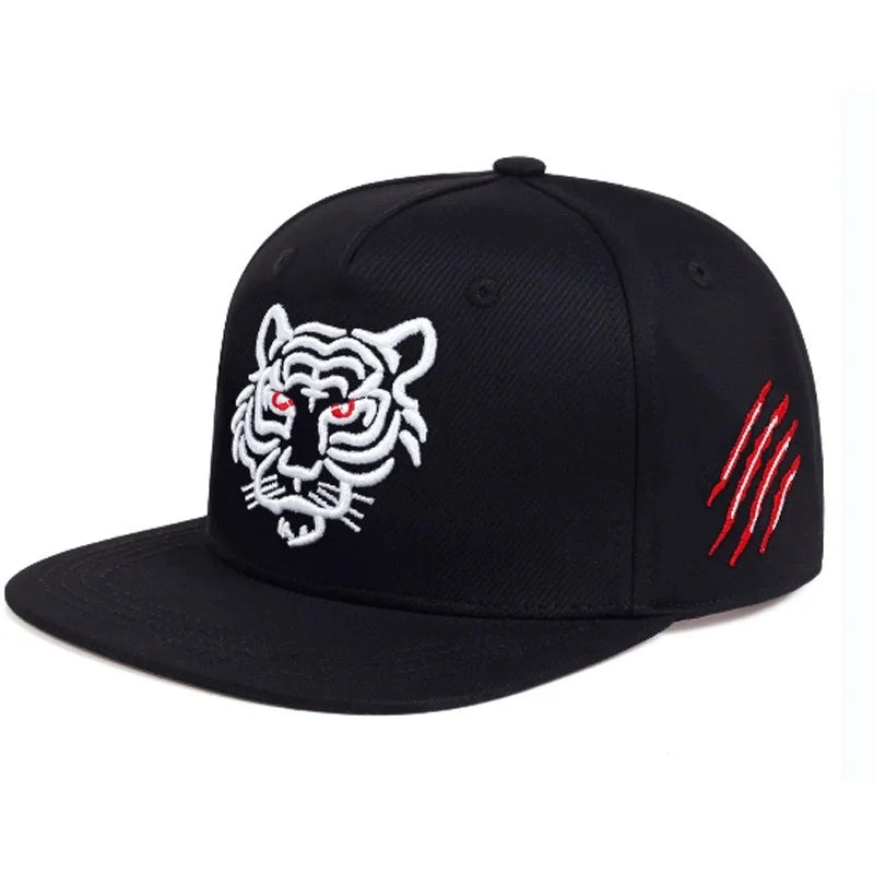Black Tiger Embroidered Cotton Trucker Snapback cap