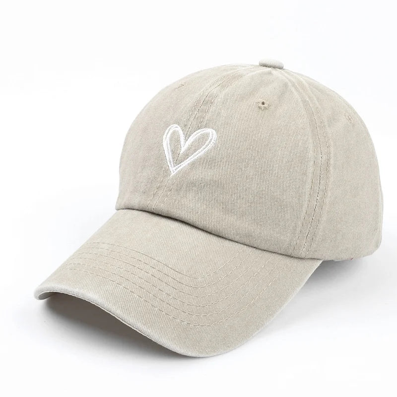 Summer Women Baseball Cap Peach Heart Embroidered Wash Denim
