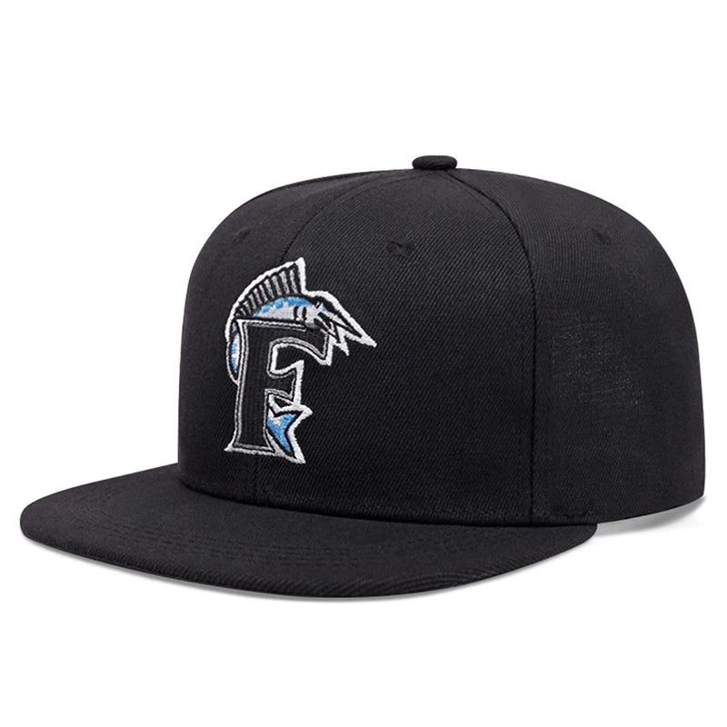 Shark Embroidered Unisex Streetwear Flat Brim Snapback Cap
