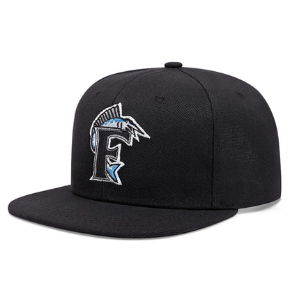 Shark Embroidered Unisex Streetwear Flat Brim Snapback Cap