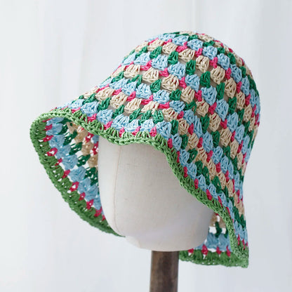 Multicolor Crochet Foldable Straw Bucket Hat