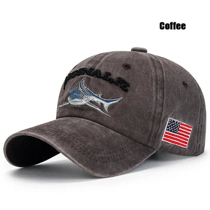 Popular Cartoon Washed Embroidered Shark Baseball Cap