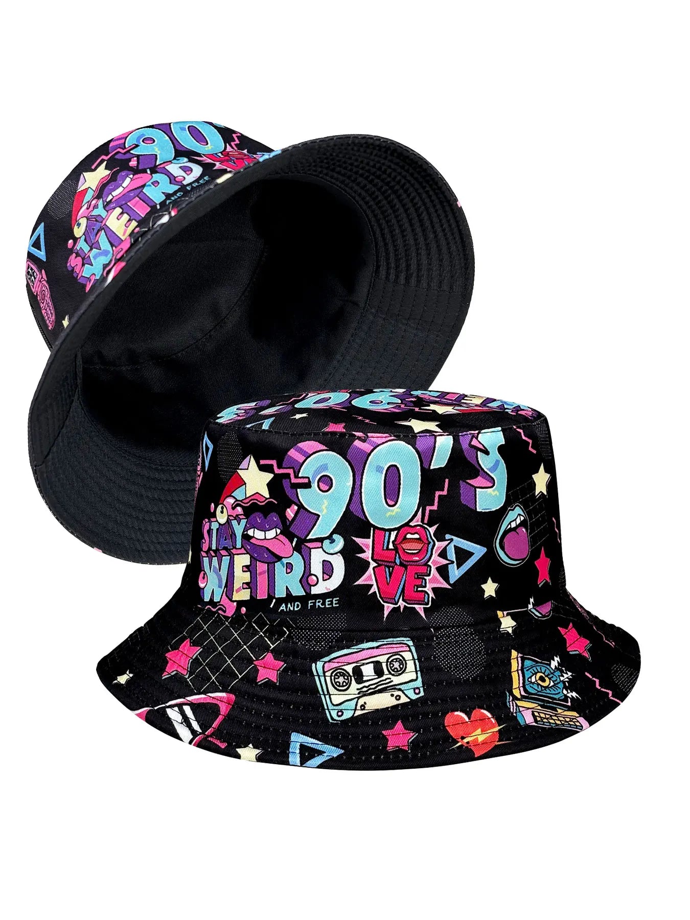 Abstract Personality Tape Print Black 90S Style Bucket Hat