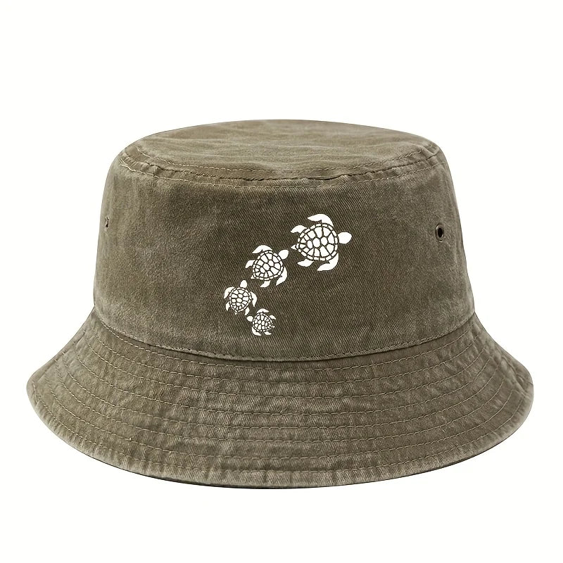 Printed Turtle Washed Bucket Hat