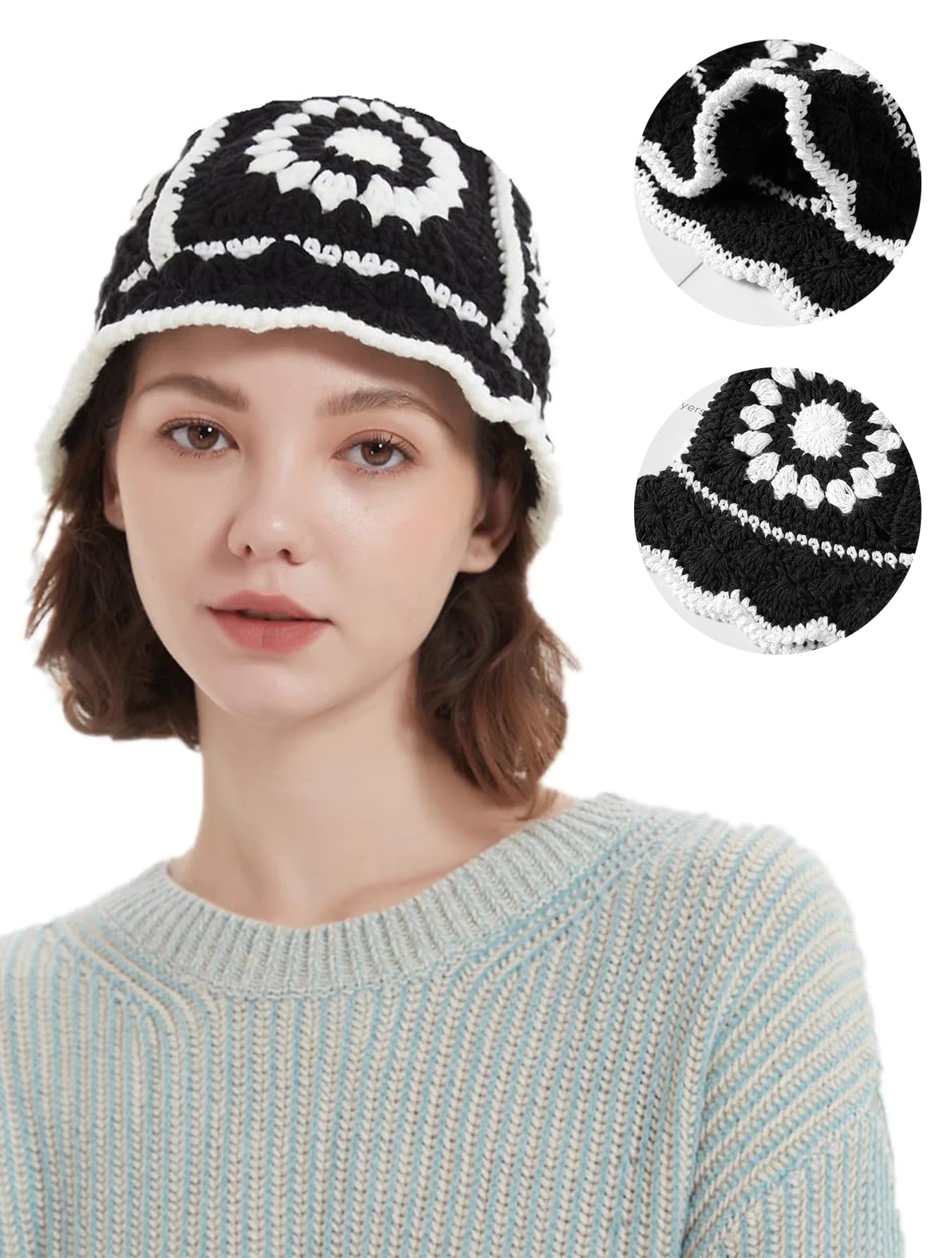 Women's Y2K Crochet Flower Bucket Hat
