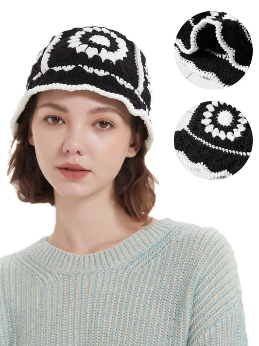 Women's Y2K Crochet Flower Bucket Hat