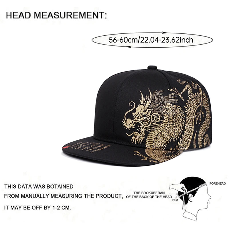 Dragon Printed Flat Brim Streetwear Snapback Cap