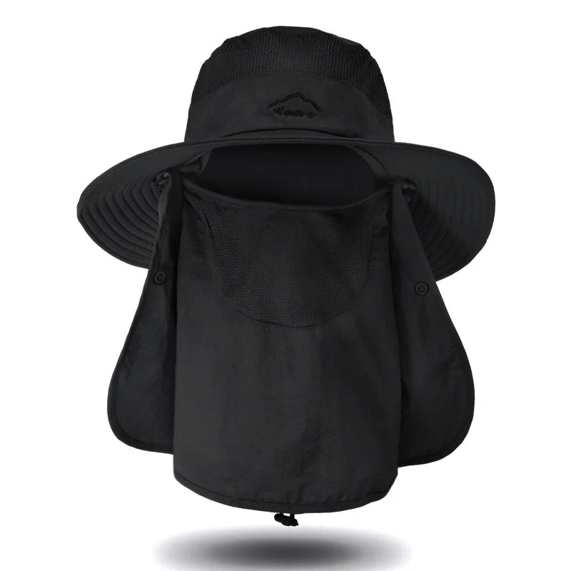UPF Wide Brim Detachable Face Mask Bucket Hat