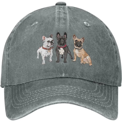 French Bulldog Trio Denim Baseball Cap
