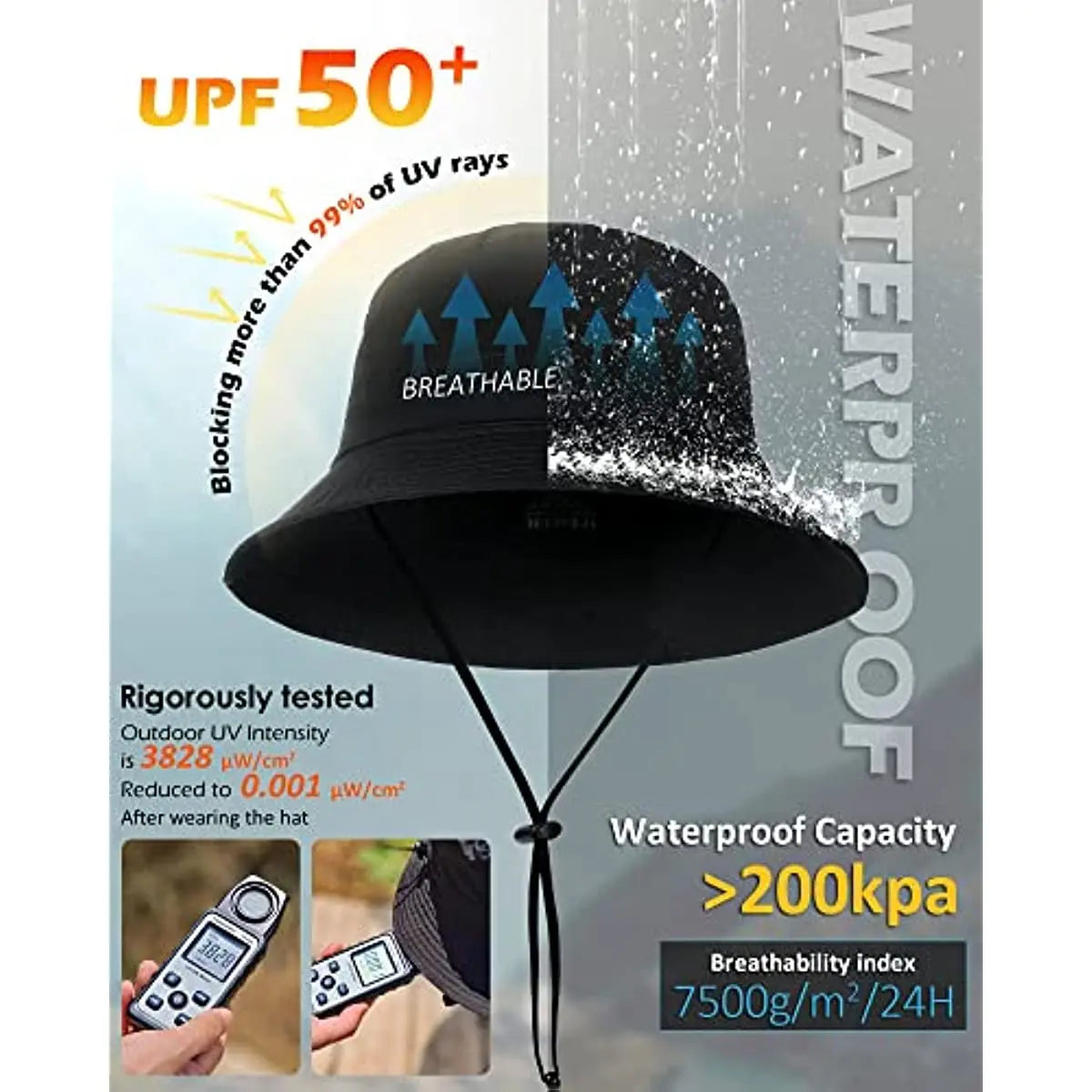 UPF 50+ Waterproof Foldable Wide Brim Bucket Hat