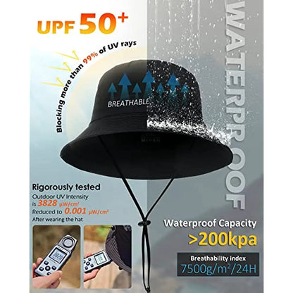 UPF 50+ Waterproof Foldable Wide Brim Bucket Hat