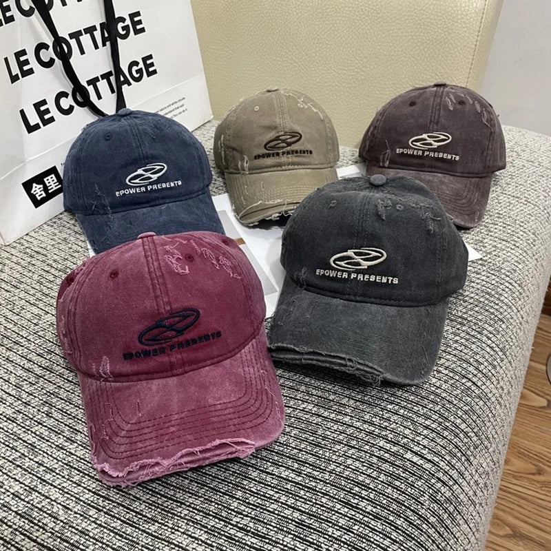 Vintage Hole Baseball Caps Man Streetwear Fashion Print Adjustable