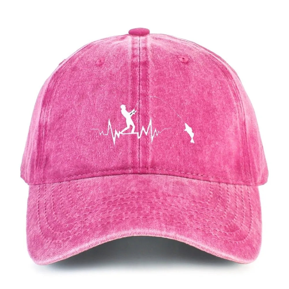 Fishing Embroidered Washed Cotton Baseball Cap