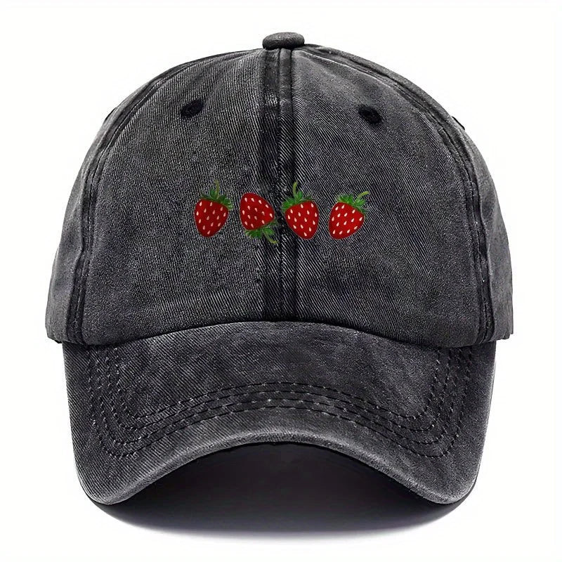 Strawberry Printed Baseball Cap With Adjustable Sunshade