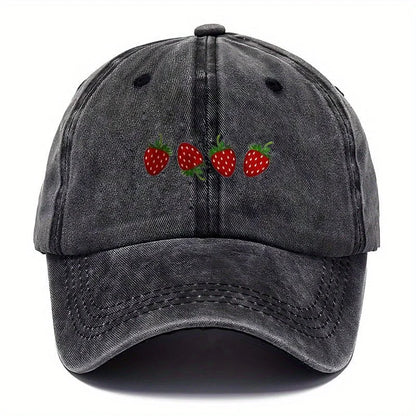 Strawberry Printed Baseball Cap With Adjustable Sunshade