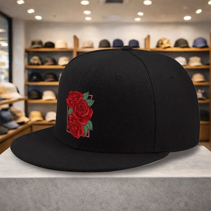 Red Rose Floral Square Snapback Cap