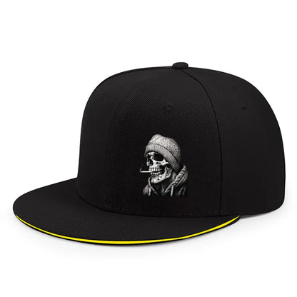 Skull Skeleton Printed Flat Brim Snapback Cap