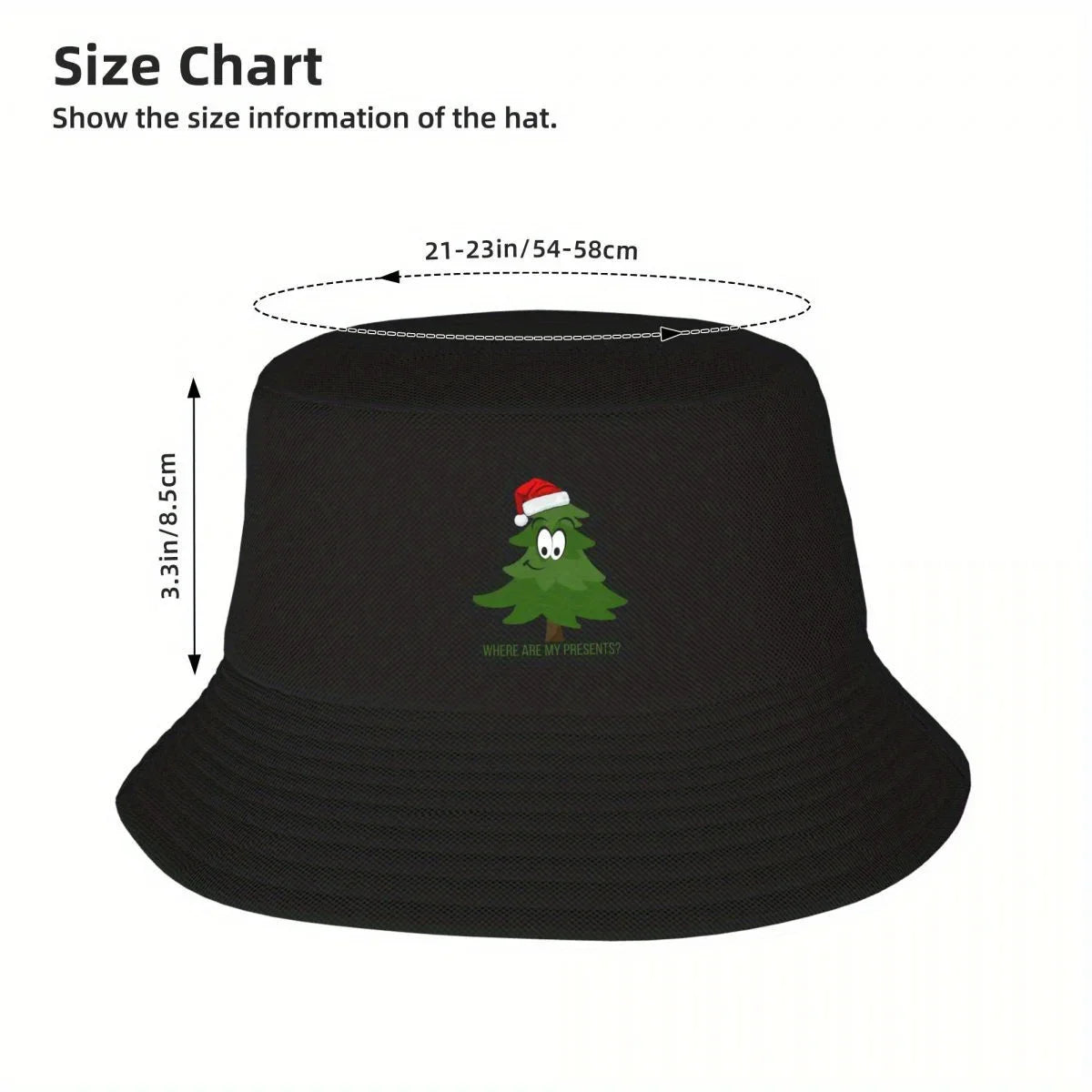 Christmas Tree Looking For Presents Bucket Hat Design