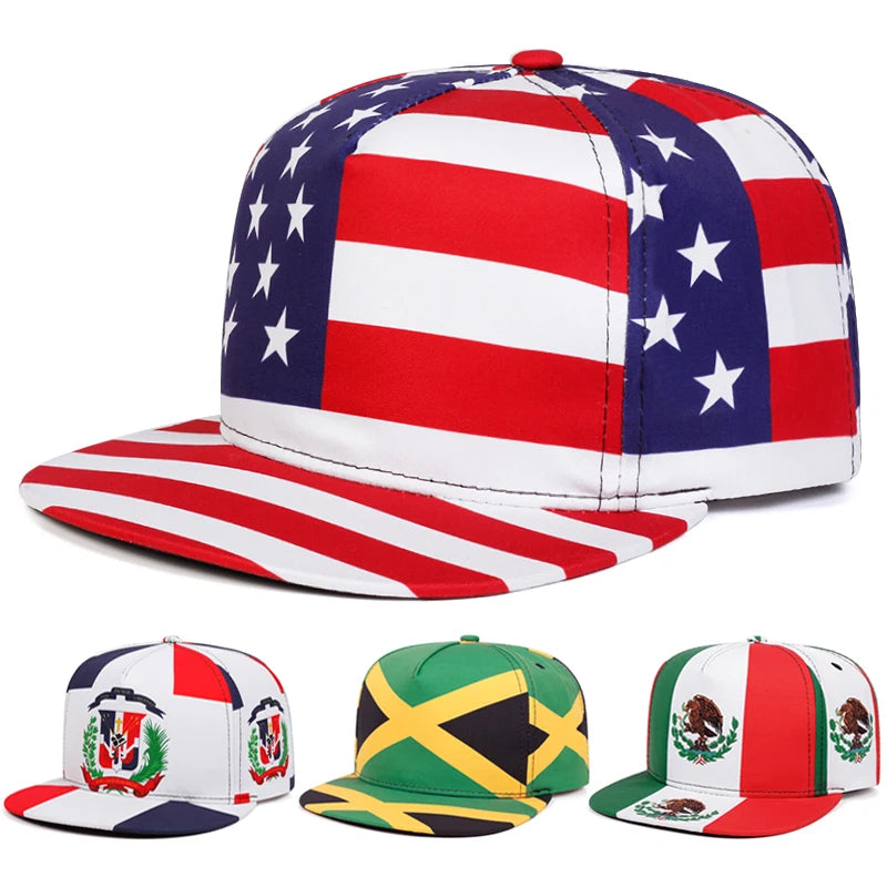 National Flag Printed Streetwear Flat Brim Snapback Cap
