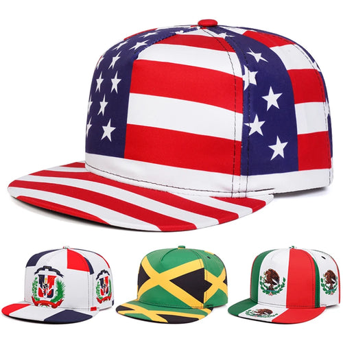 National Flag Printed Streetwear Flat Brim Snapback Cap