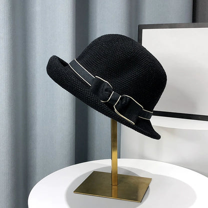 Bow Curling Hat Female Summer Bucket Hat