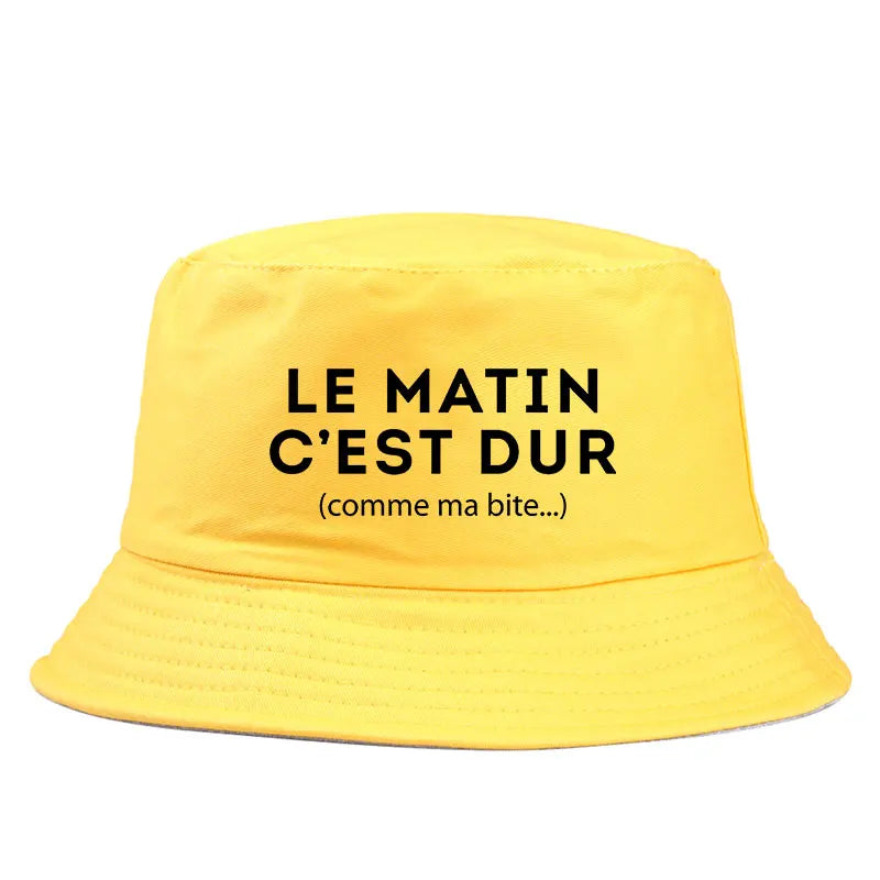 Le Matin Cest Dur Reversible Funny Bucket Hat