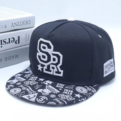 Embroidered Cotton Flat Brim Hip-Hop Snapback Cap