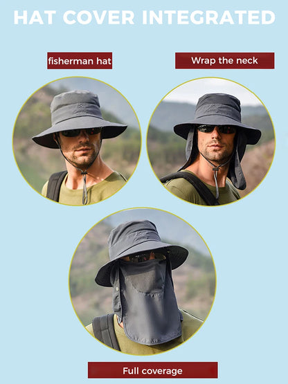 UPF Wide Brim Detachable Face Mask Bucket Hat