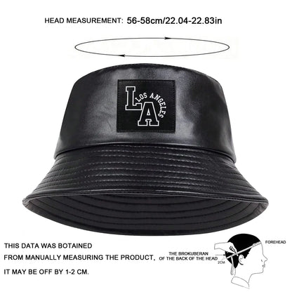 LA Letter PU Leather Bucket Hat
