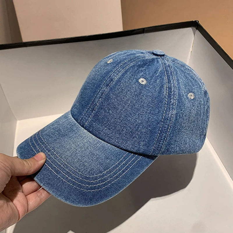 Fashion Denim Baseball Cap For Women Men Solid Color Adjustable Outdoor