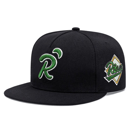 Green Dot R Letter Embroidered Hip-Hop Snapback Cap